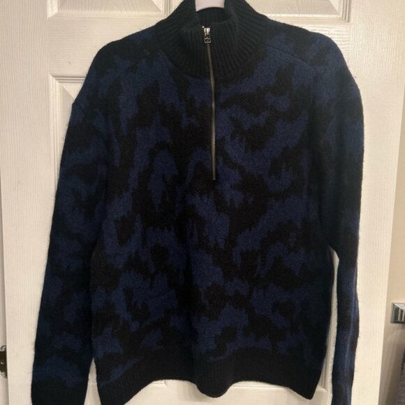 Edwin Men's Blue and Black Knit Wool Blend Sweater - Picture 1 of 6